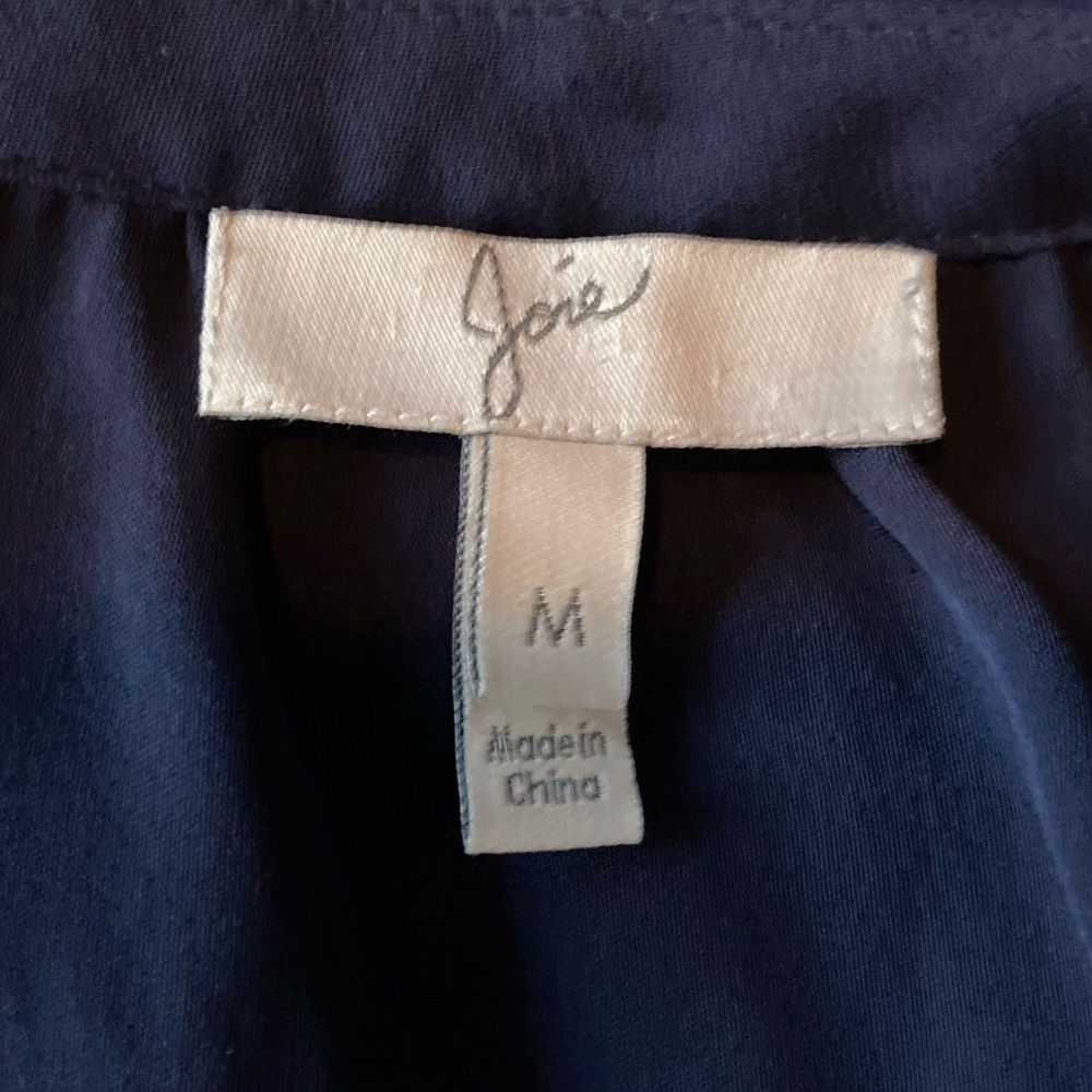 Joie navy blue silk popover long sleeve top with pleating detail. Size Medium - Picture 3 of 5